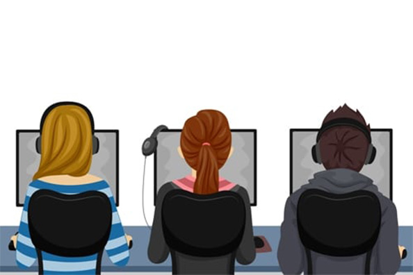graphic of students sitting at computers